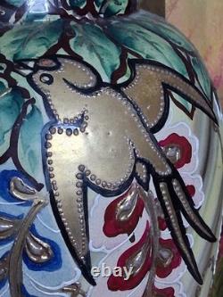 Royal Satsuma Large Gold gilded birds moriage mid 19th. C. Very rare piece