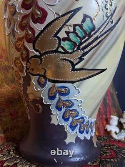 Royal Satsuma Large Gold gilded birds moriage mid 19th. C. Very rare piece