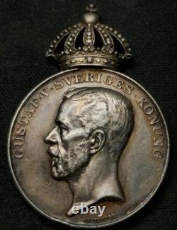 Royal Siver Medal 1912 bust Of King Gustav V Sweden Kingdom Silver Very Rare