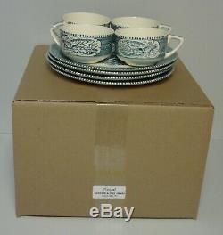 Royal USA CURRIER & IVES (BLUE) Snack Sets SET OF FOUR Mint in BOX VERY RARE
