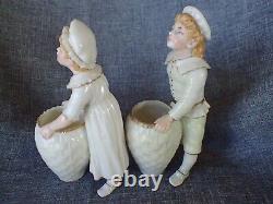 Royal Worcester Figurines PAIR c. 1882 BOY & GIRL WITH BASKET VERY VERY RARE