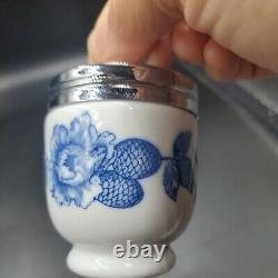 Royal Worcester egg coddler. Blue/ white. Floral/pinecone. With lid. Very rare