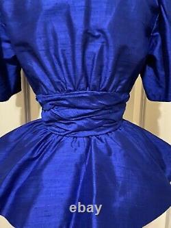 Saint Romei VTG Neiman Marcus Royal Blue Peplum Silk Skirt Suit Sz-6VERY RARE