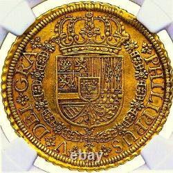 Spain? 8 Escudos 1721/19? Segovia Gold Royal? Ngc Au-55? Very Rare