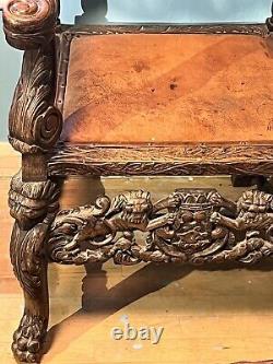 TRIBAL KINGS THRONE ARMCHAIR Very Rare and Fine Carved Royal HERALDIC LIONS