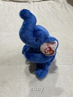 Ty Beanie Buddy Peanut The Elephant Royal Blue VERY RARE! MWMT