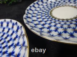 Used Imperial Porcelain Cobalt Net Creamer Cup Saucer With Lid Very Rare