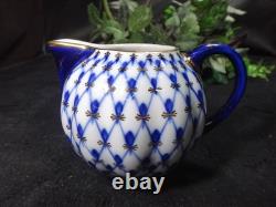 Used Imperial Porcelain Cobalt Net Creamer Cup Saucer With Lid Very Rare