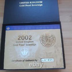 VERY RARE 2002 Royal Mint 22 carat GOLD PROOF Full Sovereign Original Case & COA