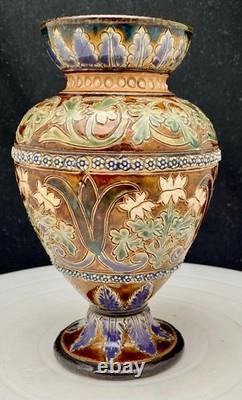 VERY RARE ANTIQUE UK DOULTON LAMBETH BERTHA EVANS STONEWARE VASE 6.7 1879 vg