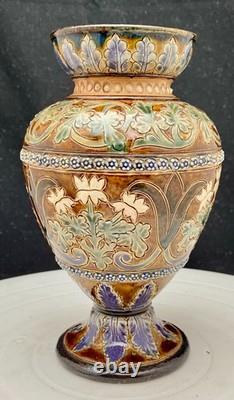 VERY RARE ANTIQUE UK DOULTON LAMBETH BERTHA EVANS STONEWARE VASE 6.7 1879 vg