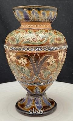 VERY RARE ANTIQUE UK DOULTON LAMBETH BERTHA EVANS STONEWARE VASE 6.7 1879 vg