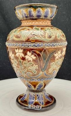 VERY RARE ANTIQUE UK DOULTON LAMBETH BERTHA EVANS STONEWARE VASE 6.7 1879 vg