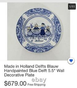 VERY RARE Antique Royal Delfts Blauw Hand Painted Plate Holland Delft Blue