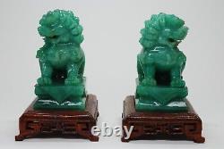 VERY RARE GEM CARVINGS Chinese Large AVENTURINE Guardian Lions Imperial Green