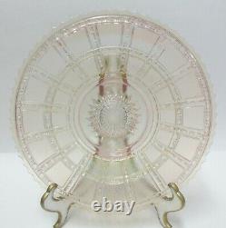 VERY RARE Iridescent 9 ROUND Beaded Block Depression Glass PLATE MINT