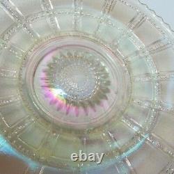 VERY RARE Iridescent 9 ROUND Beaded Block Depression Glass PLATE MINT