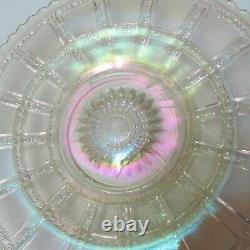 VERY RARE Iridescent 9 ROUND Beaded Block Depression Glass PLATE MINT