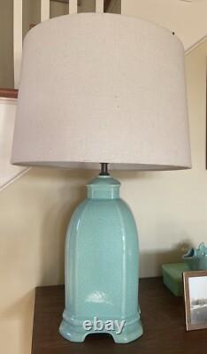 VERY RARE Large 1940's Royal Haeger Turquoise Crackle Glaze Asian Chinese Lamp