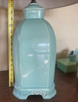 VERY RARE Large 1940's Royal Haeger Turquoise Crackle Glaze Asian Chinese Lamp