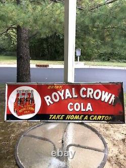 VERY RARE ROYAL CROWN COLA 6 pak SIGN 54x18 Rusty Gold / Hard To Find