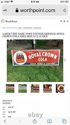 VERY RARE ROYAL CROWN COLA 6 pak SIGN 54x18 Rusty Gold / Hard To Find