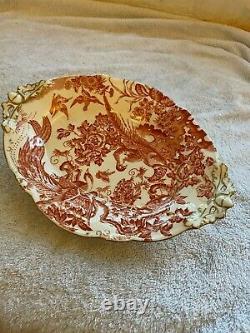 VERY RARE Royal Crown Derby RED AVES Oval Serving Bowl with pierced footer 10