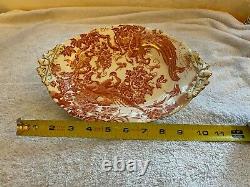 VERY RARE Royal Crown Derby RED AVES Oval Serving Bowl with pierced footer 10