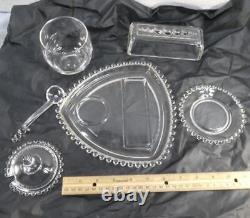 VERY RARE Vintage Imperial Glass Candlewick 5 Piece Butter & Jam Jelly Set