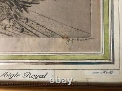 Very Beautiful Engraving Joseph Hecht Royal Eagle Art Animal Rare 1928 Antique
