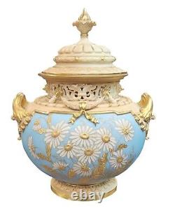 Very Fine & Rare Antique 19th Century Royal Worcester Lidded Daisy Potpourri Vas