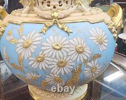 Very Fine & Rare Antique 19th Century Royal Worcester Lidded Daisy Potpourri Vas