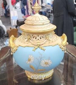 Very Fine & Rare Antique 19th Century Royal Worcester Lidded Daisy Potpourri Vas