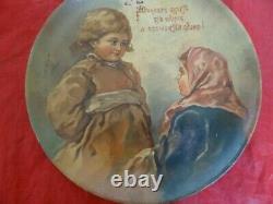 Very Fine Rare Imperial Russian Antique Hand Painted Folk Art Wood Plate