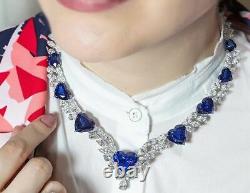 Very Pretty Royal Blue Heart Shape 112.23CT Sapphire & Rare CZ Choker Necklace