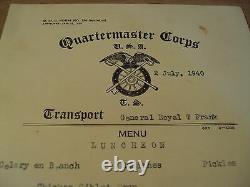 Very RARE 1940 Luncheon MenuTRANSPORT Ship GENERAL ROYAL T FRANKTorpedoed