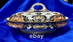 Very RARE Antique Royal Crown Derby 1877 Porcelain Oval Vegetable Tureen KINGS