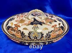 Very RARE Antique Royal Crown Derby 1877 Porcelain Oval Vegetable Tureen KINGS