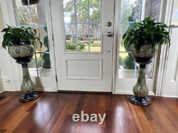 Very RARE Pair Royal Doulton Art Nouveau Arts & Craft Jardinieres & Pedestals