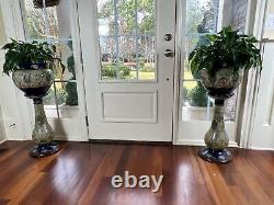 Very RARE Pair Royal Doulton Art Nouveau Arts & Craft Jardinieres & Pedestals