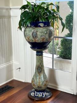 Very RARE Pair Royal Doulton Art Nouveau Arts & Craft Jardinieres & Pedestals
