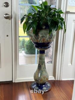 Very RARE Pair Royal Doulton Art Nouveau Arts & Craft Jardinieres & Pedestals