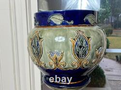 Very RARE Pair Royal Doulton Art Nouveau Arts & Craft Jardinieres & Pedestals