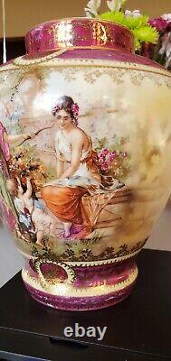 Very RARE Royal Vienna Style Porcelain Vase With Scenic Panel Depicting Woman