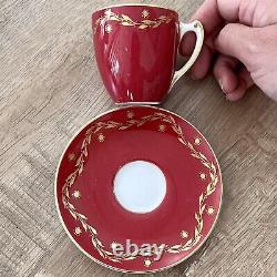 Very RARE Vintage Royal Worcester Hand Painted Red With Gold Leaf Cup & Saucer