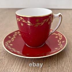 Very RARE Vintage Royal Worcester Hand Painted Red With Gold Leaf Cup & Saucer