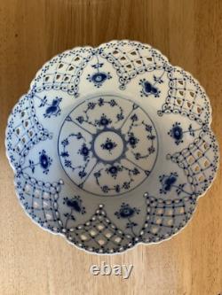 Very Rare 1966 Royal Copenhagen Blue Fluted Full Lace Fruit Basket 1/1061 EUC