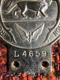 Very Rare 4 digit L4659 1920's antique vintage Royal East African AA car badge