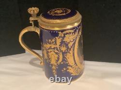 Very Rare Antique Royal Vienna Cobalt Boue Gold Gilt Monk Lidded Stein Nr
