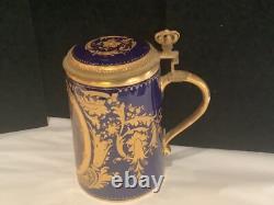 Very Rare Antique Royal Vienna Cobalt Boue Gold Gilt Monk Lidded Stein Nr